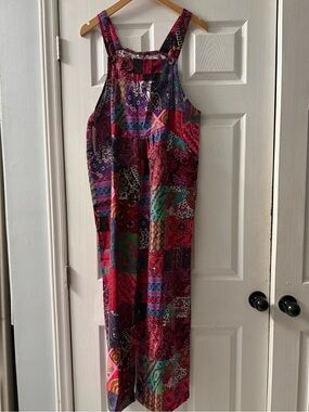 🆕 Camisa Boho Wide Leg Patchwork Jumpsuit Overalls Size Large
